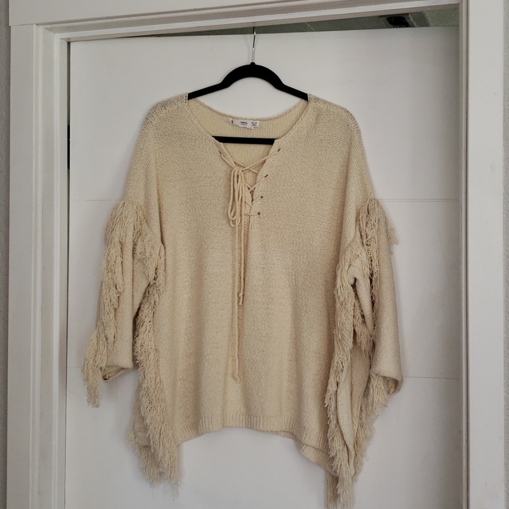 Cream fringe poncho